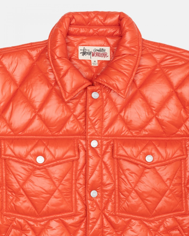 Red Men's Stussy Ranch Jacket Quilted Nylon Jackets | YZX-0893