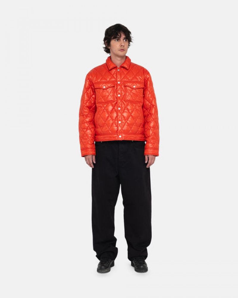 Red Men's Stussy Ranch Jacket Quilted Nylon Jackets | YZX-0893