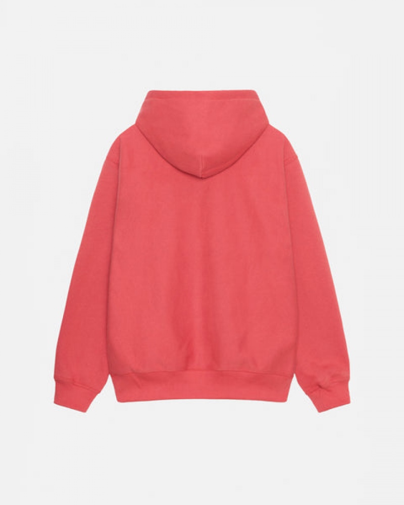 Red Men's Stussy Stock Logo Applique Hood Sweatshirts | DEI-5961