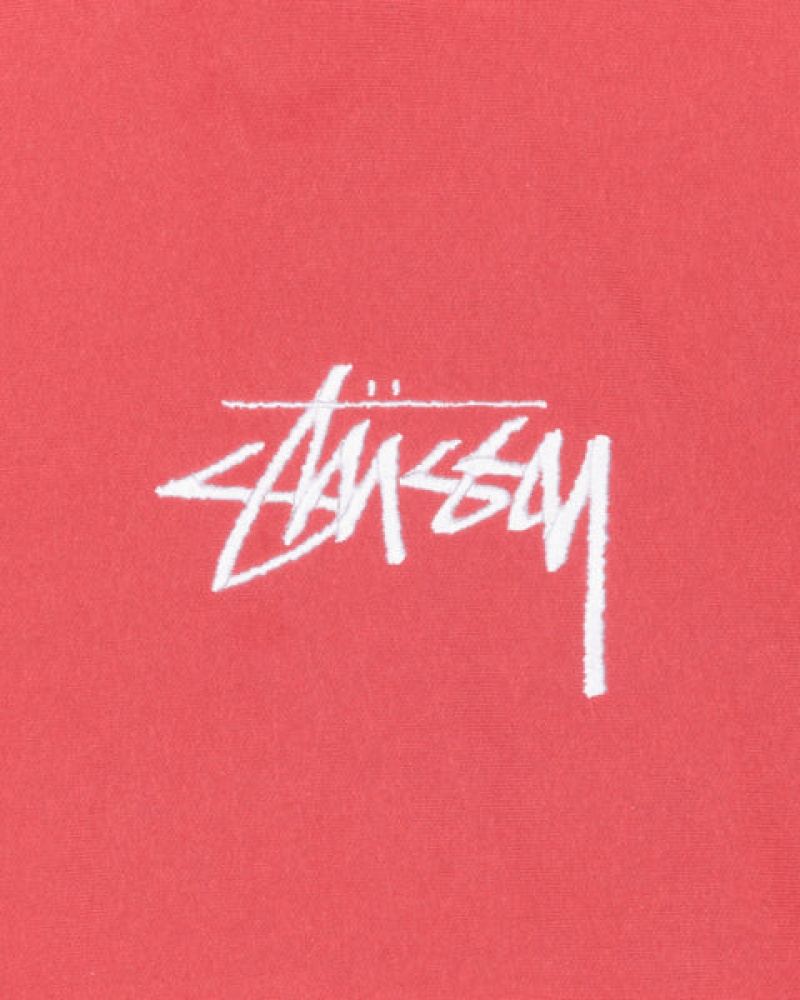 Red Men's Stussy Stock Logo Applique Hood Sweatshirts | DEI-5961