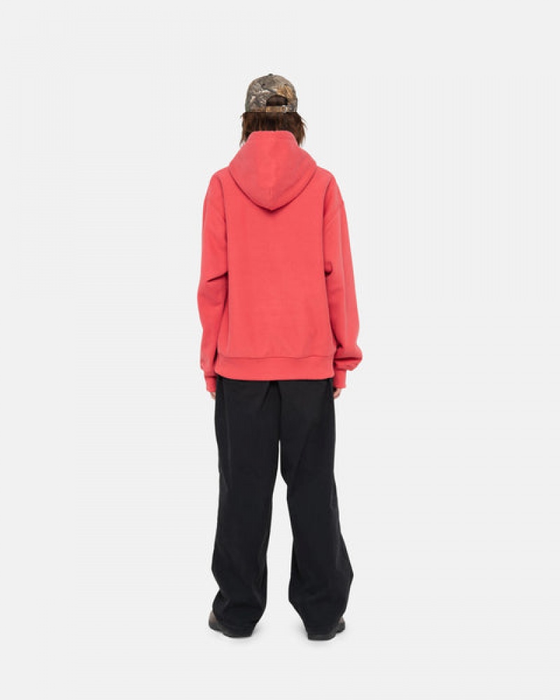 Red Men's Stussy Stock Logo Applique Hood Sweatshirts | DEI-5961