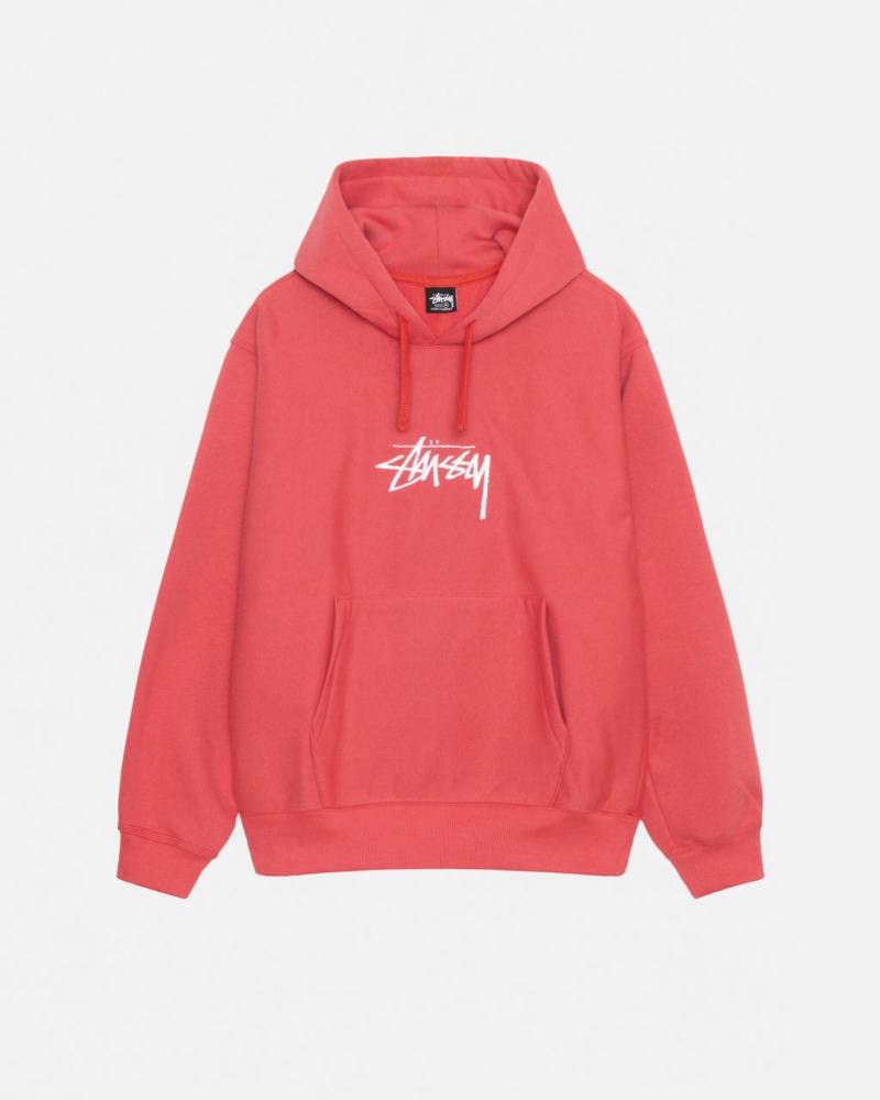 Red Men\'s Stussy Stock Logo Applique Hood Sweatshirts | DEI-5961