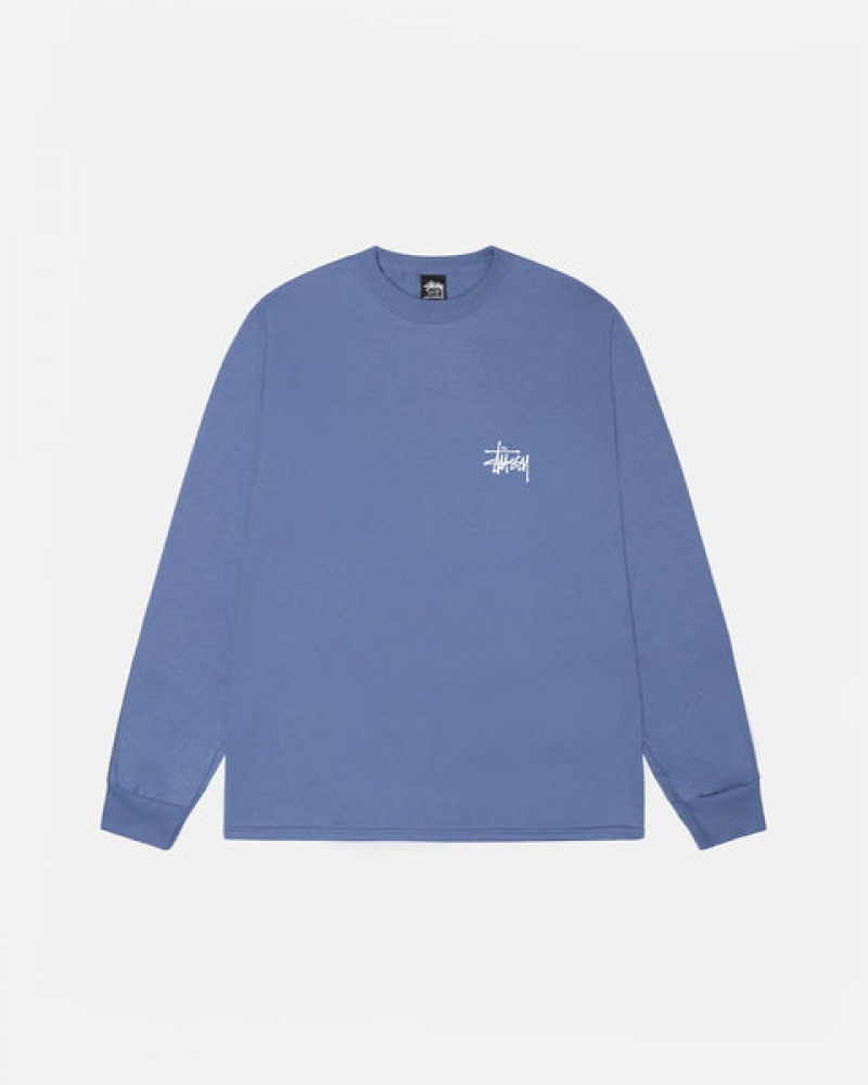 Royal Blue Men's Stussy Basic Stussy Ls Tees | TSP-7485