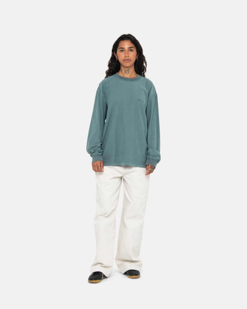 Turquoise Men's Stussy Lazy Ls Tees | VUD-3135