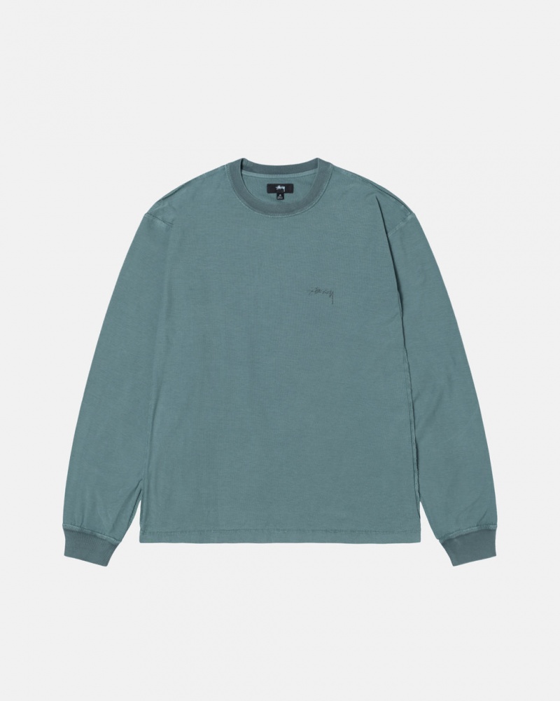 Turquoise Men\'s Stussy Lazy Ls Tees | VUD-3135