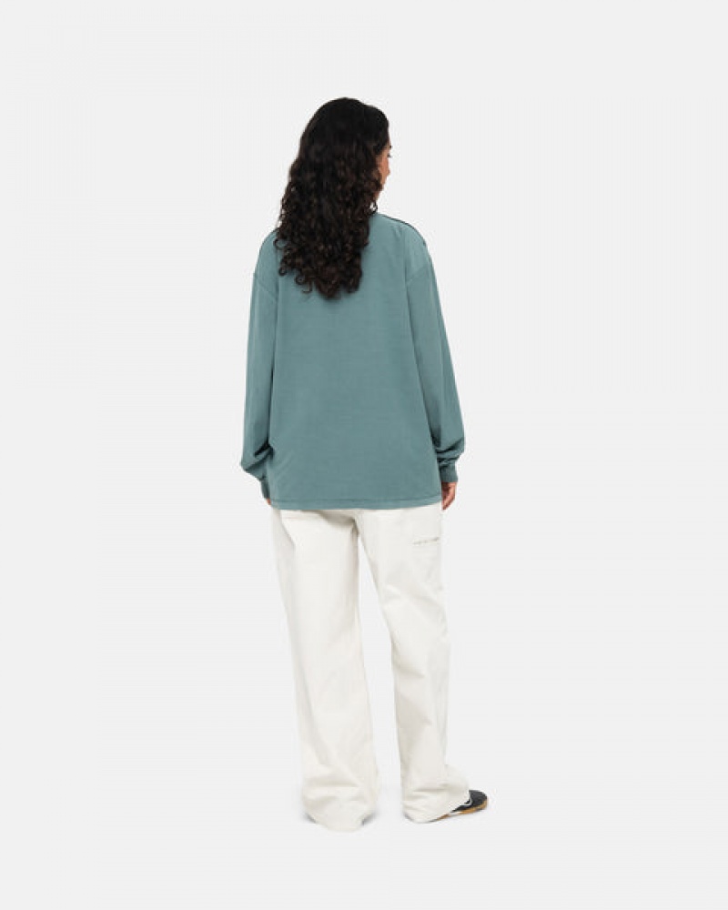 Turquoise Men's Stussy Lazy Ls Tee Tops | KHC-4597