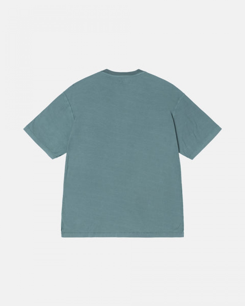 Turquoise Men's Stussy Pig. Dyed Inside Out Crew Tees | YHQ-3748