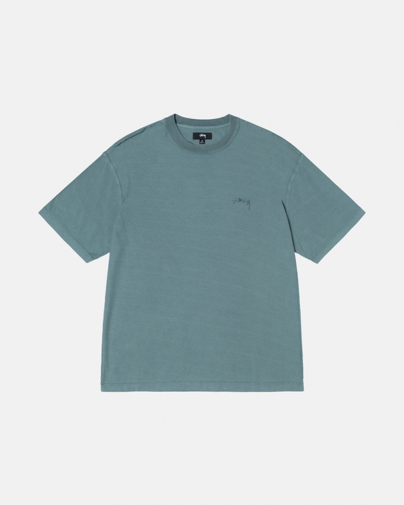 Turquoise Men\'s Stussy Pig. Dyed Inside Out Crew Tees | YHQ-3748