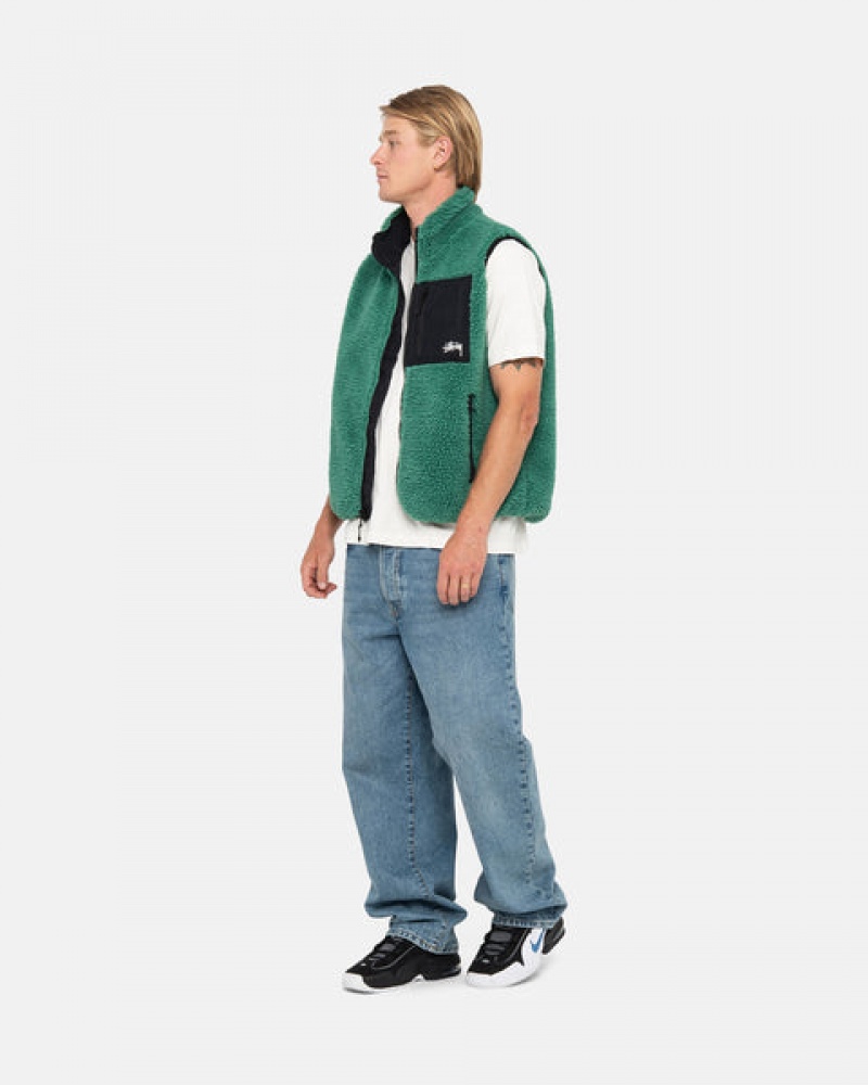 Turquoise Men's Stussy Sherpa Reversible Vest | JKY-4276