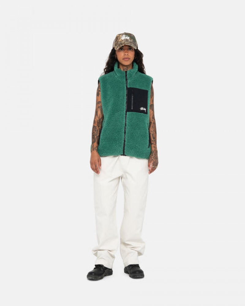 Turquoise Men's Stussy Sherpa Reversible Vest | JKY-4276