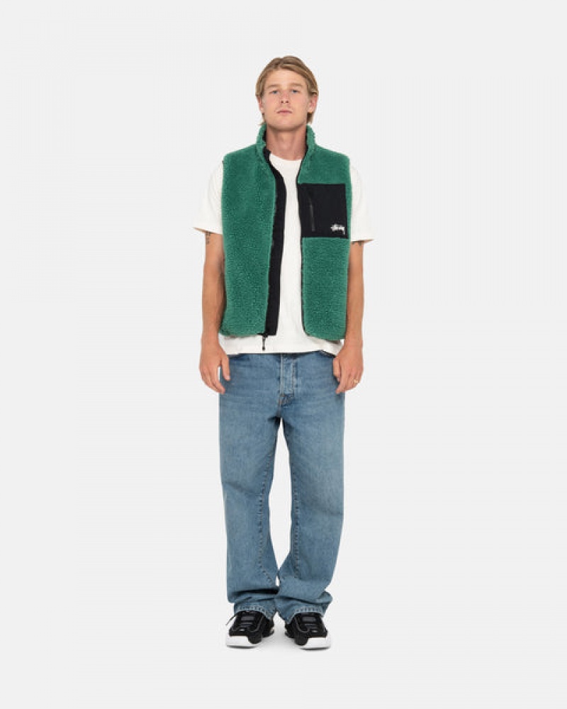 Turquoise Men's Stussy Sherpa Reversible Vest | JKY-4276