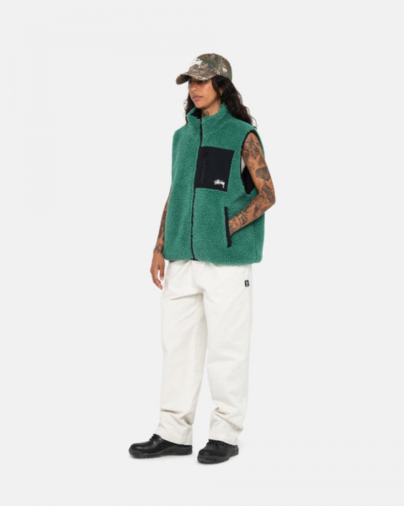 Turquoise Men's Stussy Sherpa Reversible Vest | JKY-4276