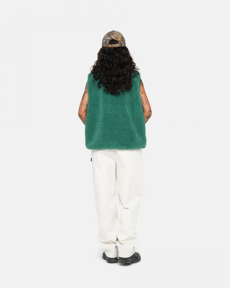 Turquoise Men's Stussy Sherpa Reversible Vest | JKY-4276