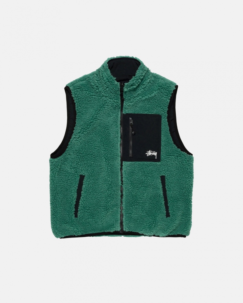 Turquoise Men\'s Stussy Sherpa Reversible Vest | JKY-4276