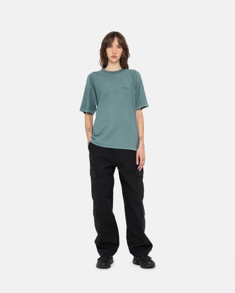 Turquoise Women's Stussy Pig. Dyed Inside Out Crew Tees | BSG-8716