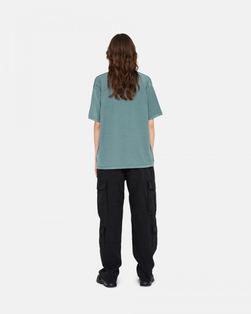 Turquoise Women's Stussy Pig. Dyed Inside Out Crew Tees | BSG-8716