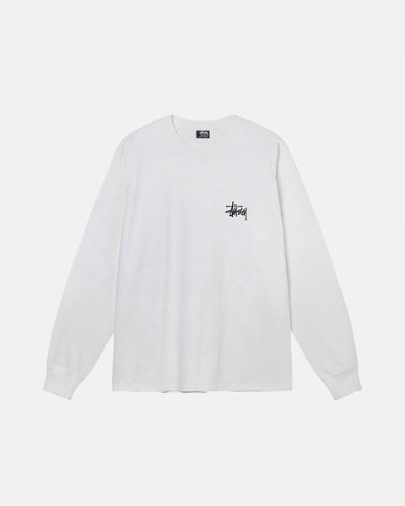 White Men's Stussy Basic Stussy Ls Tees | JNG-6415