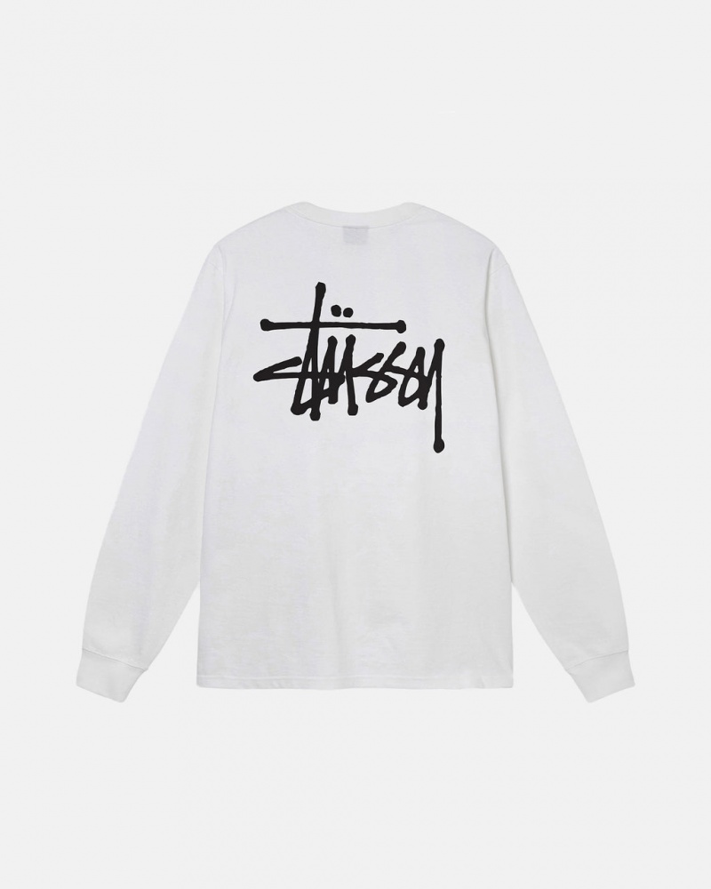 White Men\'s Stussy Basic Stussy Ls Tees | JNG-6415