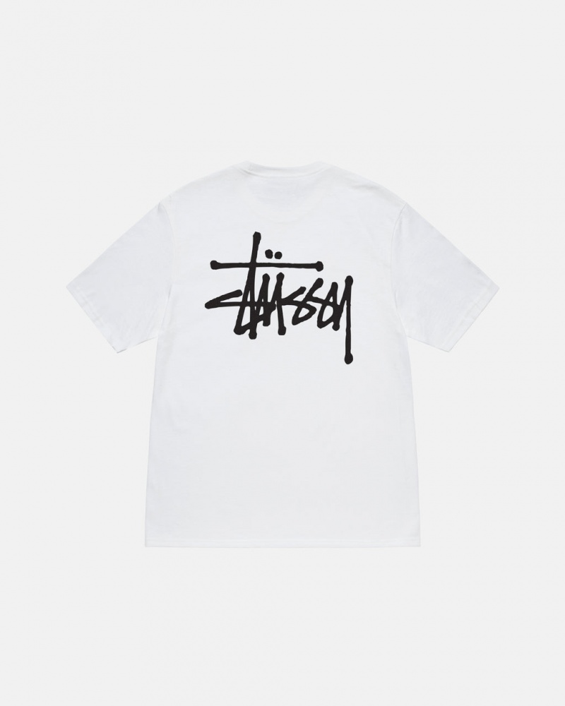 White Men\'s Stussy Basic Stussy Tees | HDA-8097