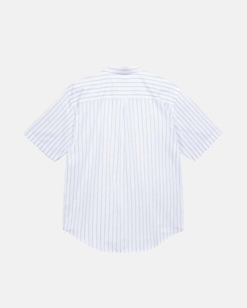 White Men's Stussy Boxy Striped Shirts | HOB-2324