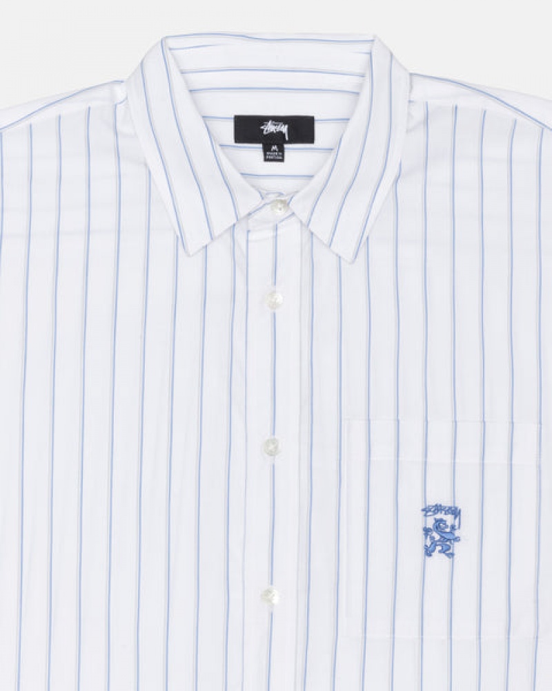 White Men's Stussy Boxy Striped Shirts | HOB-2324