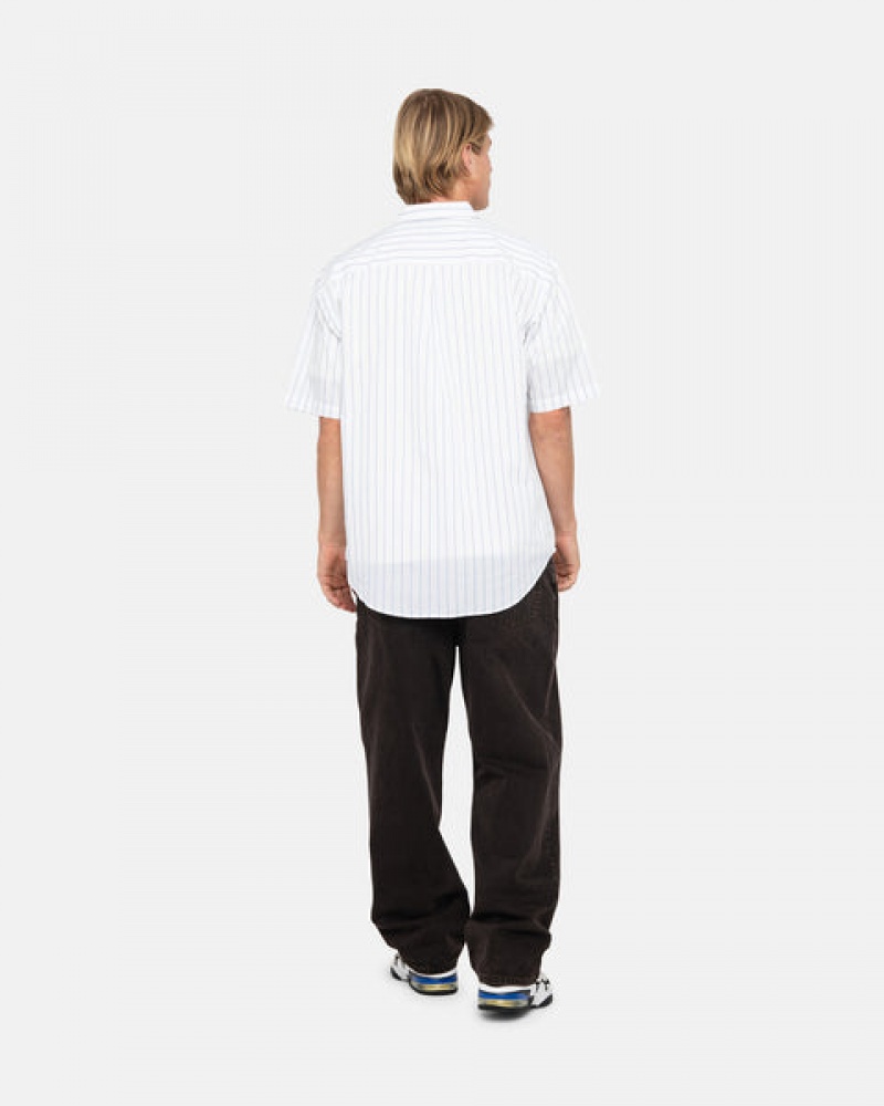 White Men's Stussy Boxy Striped Shirts | HOB-2324