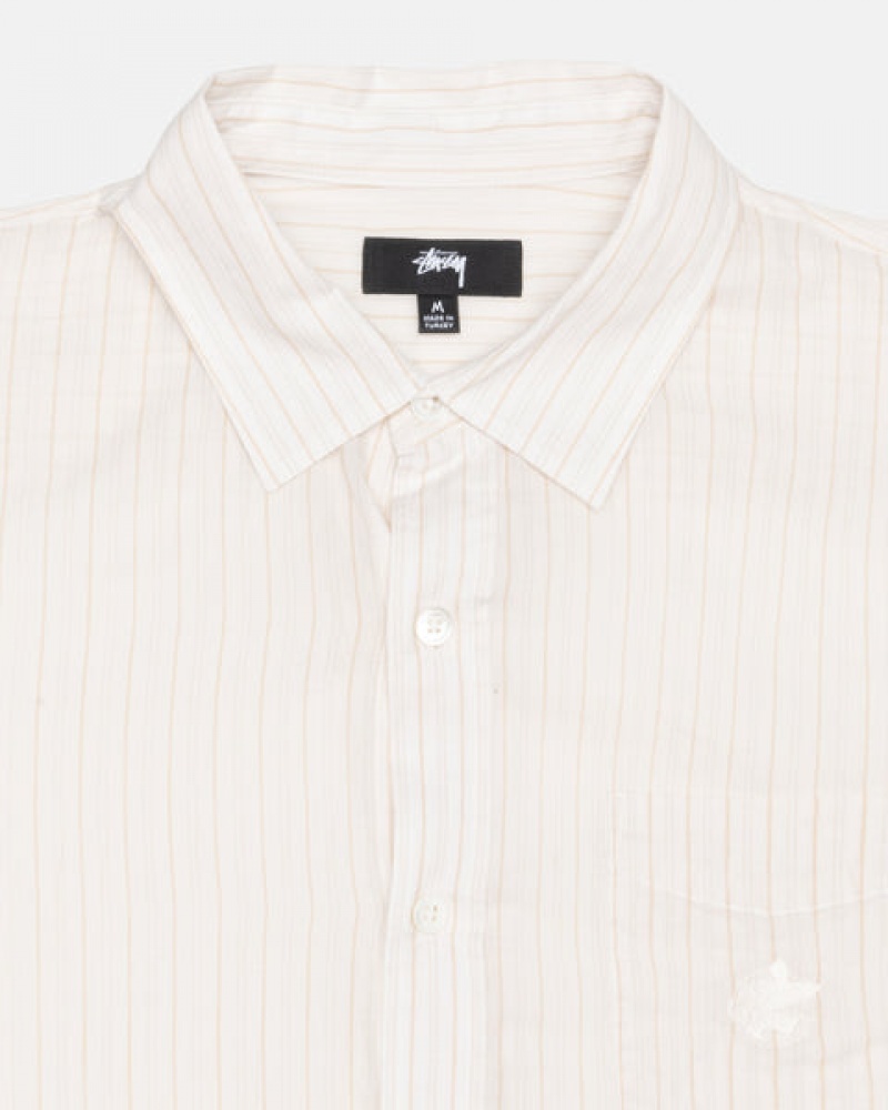 White Men's Stussy Light Weight Classic Shirts | FHX-0959