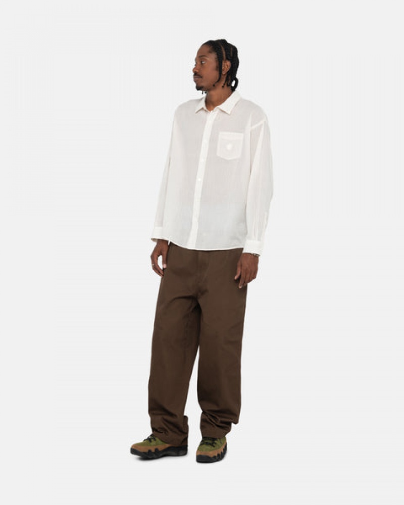 White Men's Stussy Light Weight Classic Shirts | FHX-0959