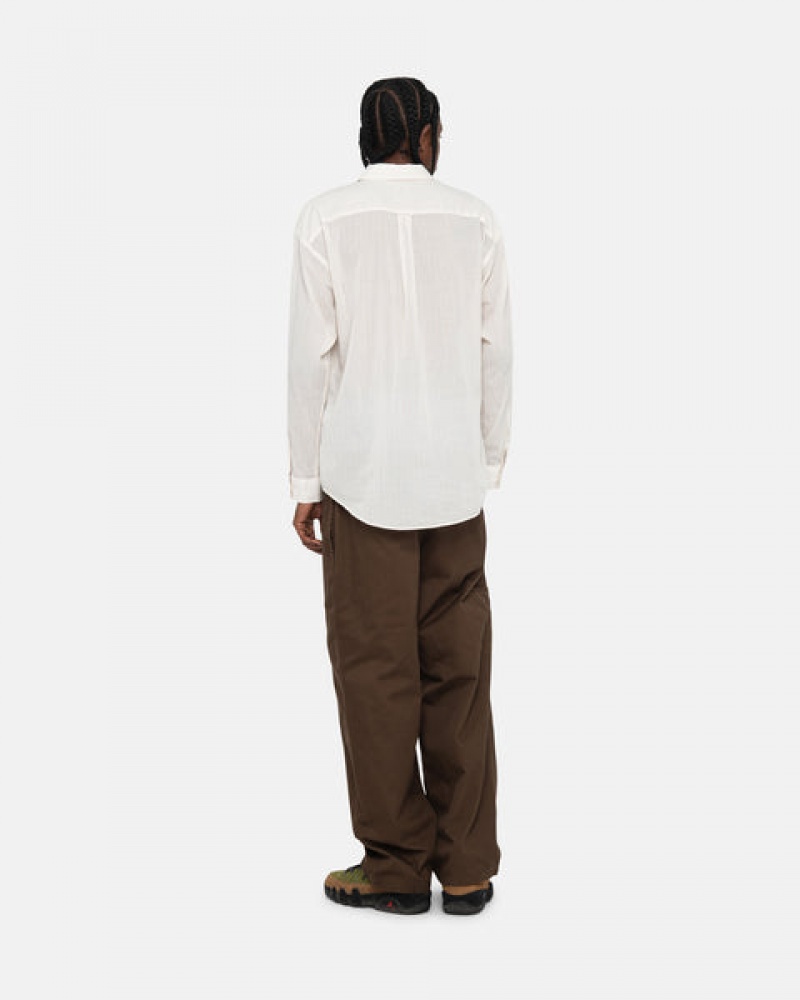 White Men's Stussy Light Weight Classic Shirts | FHX-0959