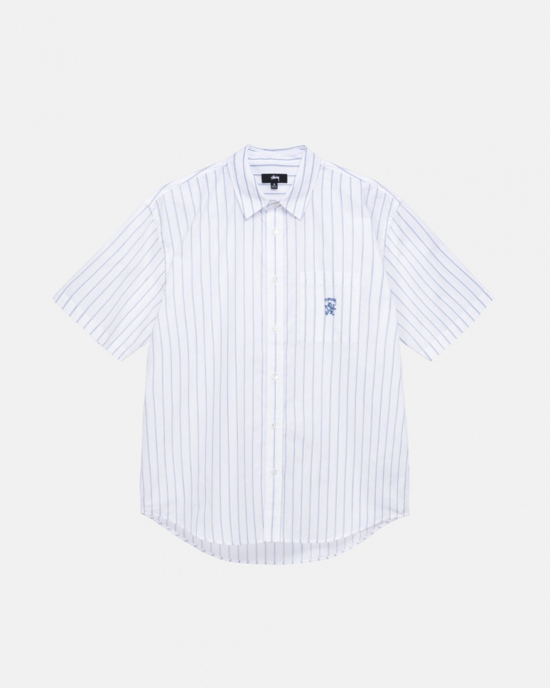 White Women\'s Stussy Boxy Striped Shirts | HLU-2740