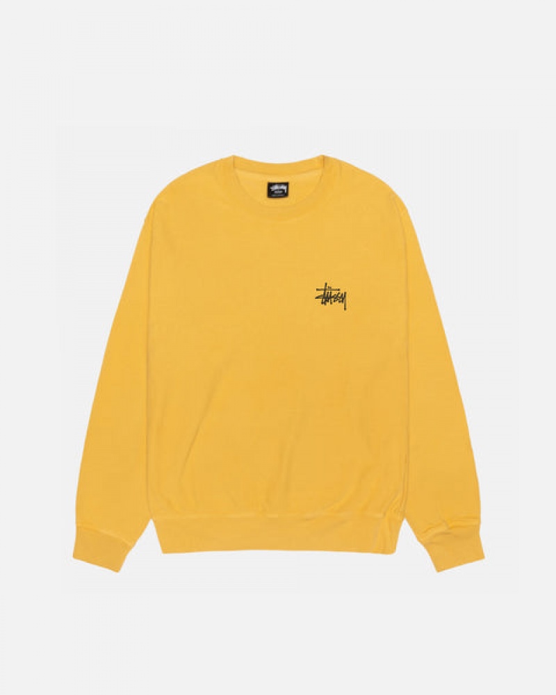 Yellow Men's Stussy Basic Stussy Crew Pigment Dyed Sweatshirts | EJH-0763