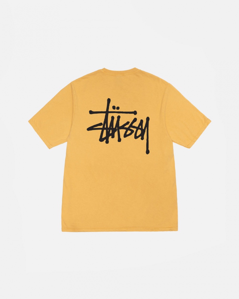 Yellow Men\'s Stussy Basic Stussy Tee Pigment Dyed Tees | HAH-6442