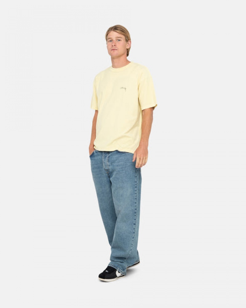 Yellow Men's Stussy Pig. Dyed Inside Out Crew Tees | KKZ-0313