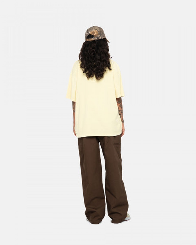 Yellow Men's Stussy Pig. Dyed Inside Out Crew Tees | KKZ-0313