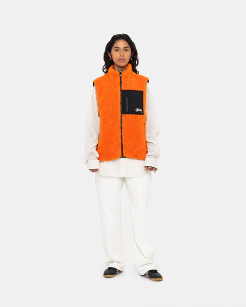 Yellow Men's Stussy Sherpa Reversible Vest | GYX-6764