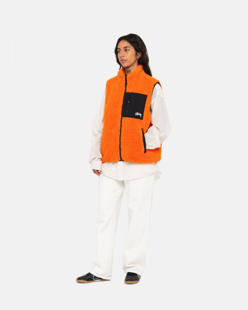 Yellow Men's Stussy Sherpa Reversible Vest | GYX-6764